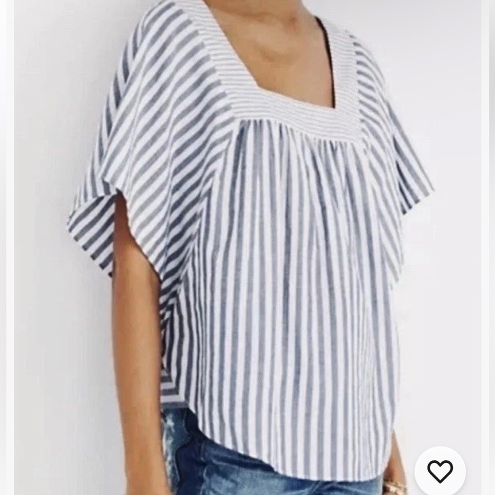 Madewell 2XL Blue-Grey Striped Top Butterfly Sleeves Relaxed Fit Lightweight
